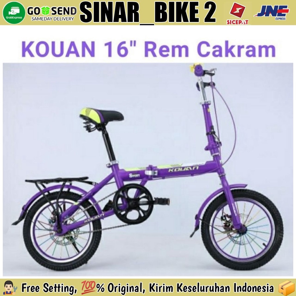 Sepeda Lipat KOUAN Ukuran 16 Inch Boncengan Rem Cakram Singel Speed