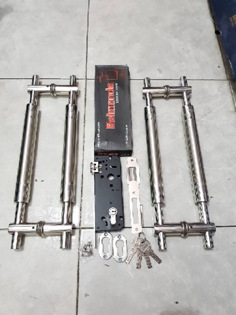 Handle pintu baut tembus stainless 43cm 2set + body pelor