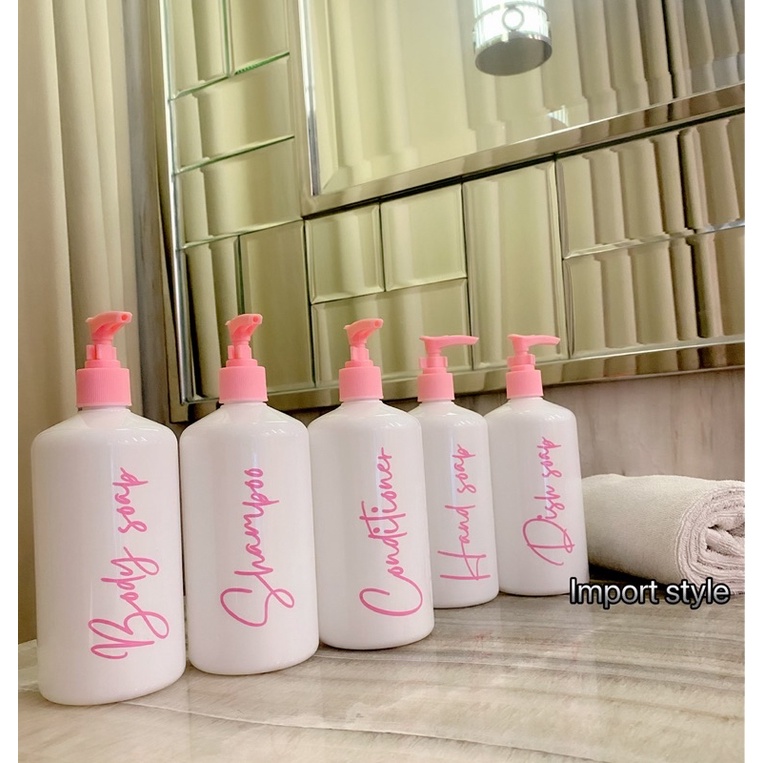 botol glossy 500ml pink edition. aesthetic bottle minimalist refill organizer tempat sabun cair pump estetik