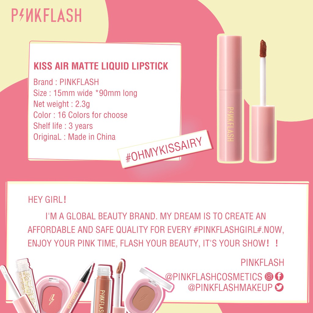 BPOM ORIGINAL PINKFLASH OHMYKISSAIRY KISS LIPSTICK CAIR MATTE ANTI AIR FUNGSI GANDA