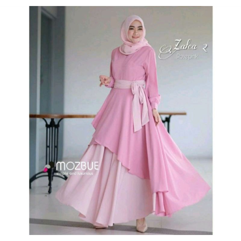 Zalea maxy dress model terlaris size S,M,L,XL gamis wanita gamis muslimah gamis kekinian gamis terbaru-pink