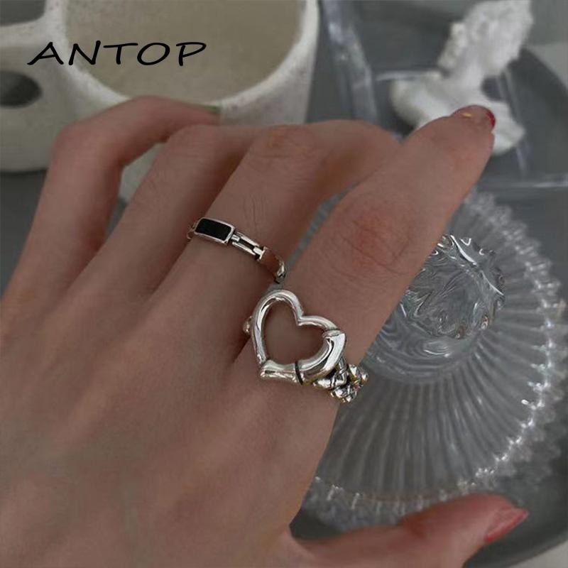 Cincin Model Terbuka Desain Hati Hollow Untuk Wanita