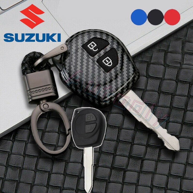 Casing Kunci Remote Mobil 2 Tombol Bahan Carbon Fiber Untuk Suzuki Grand Vitara Swift Liana SX4 Alto Jimny