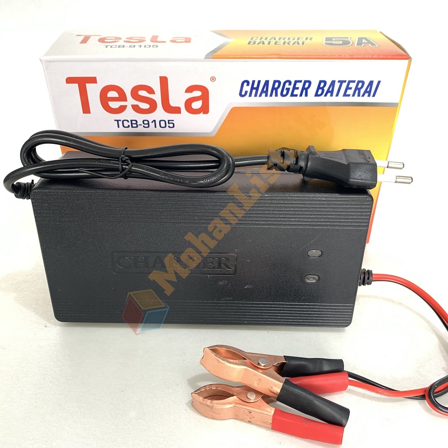 Pengecas Cas Aki Tesla 5 Ampere Charger Baterai Aki 5A 12V Batre Battery Cas Aki Otomatis Murah