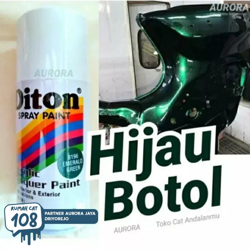 Pilox Diton Emerald Green 8196 Hijau Botol 300ml / Cat Ijo Metalik Metallic Metalic Laguna Pilok Pylox Premium