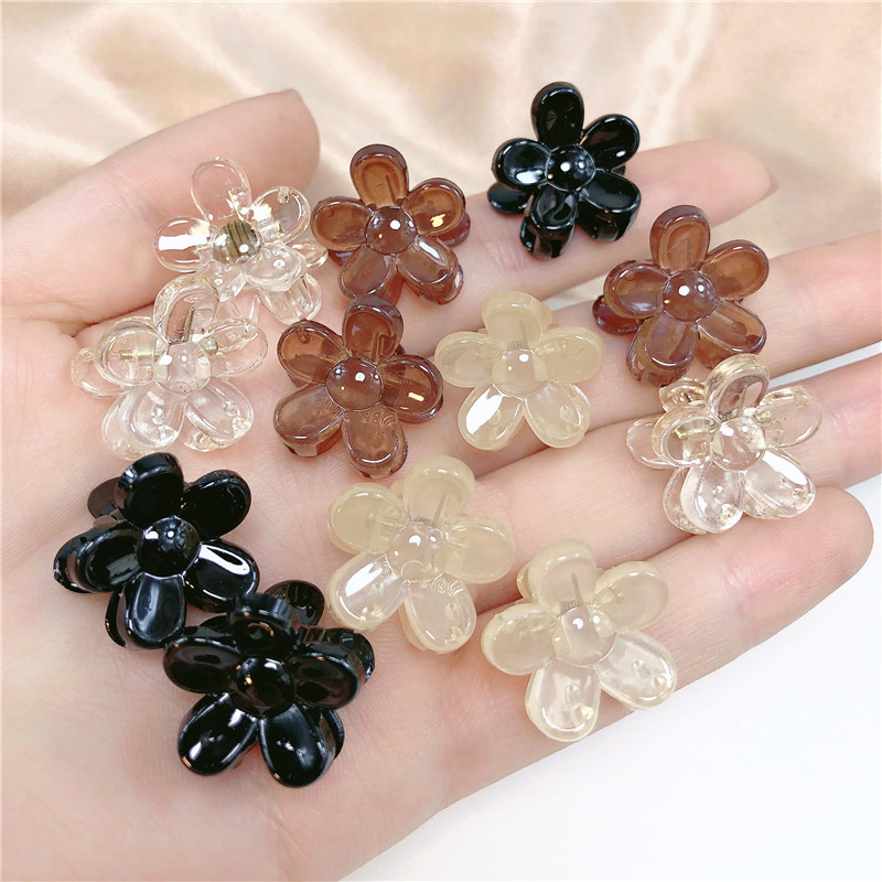 Korean Transparent Acrylic Mini Flower Claw Hair Clip Braiding Tool Girls Small Colorful Hairpin