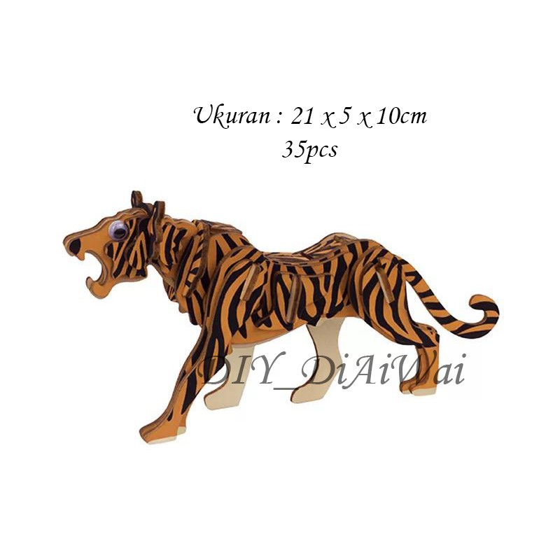 Puzzle 3D DIY bahan kayu TIGER mainan puzzle edukasi anak (kado &amp; pajangan)