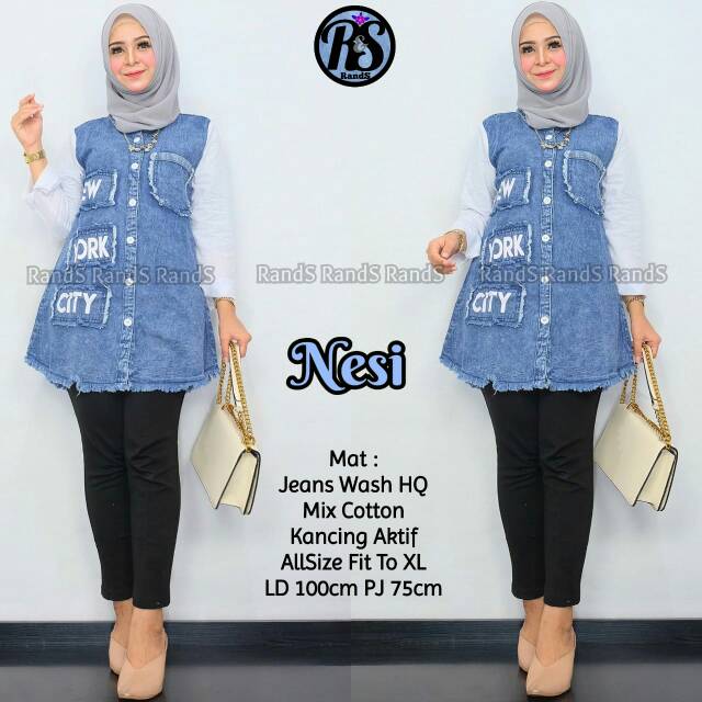 TUNIK JEANS KOMBI KATUN // NESI // BAHAN JEANS WASH KOMBINASI KATUN