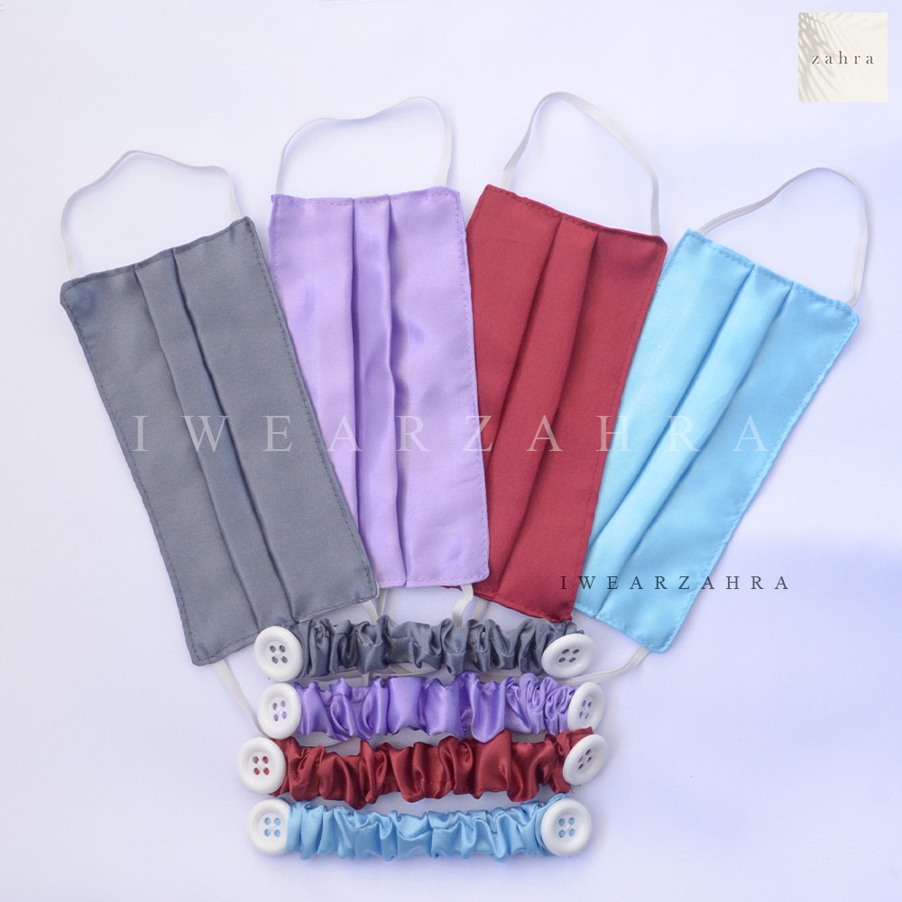 Masker Kain Satin + Konektor - Bahan Satin 2in1 Komplit Murah Kain Silk Polos Premium Hijab Nyaman