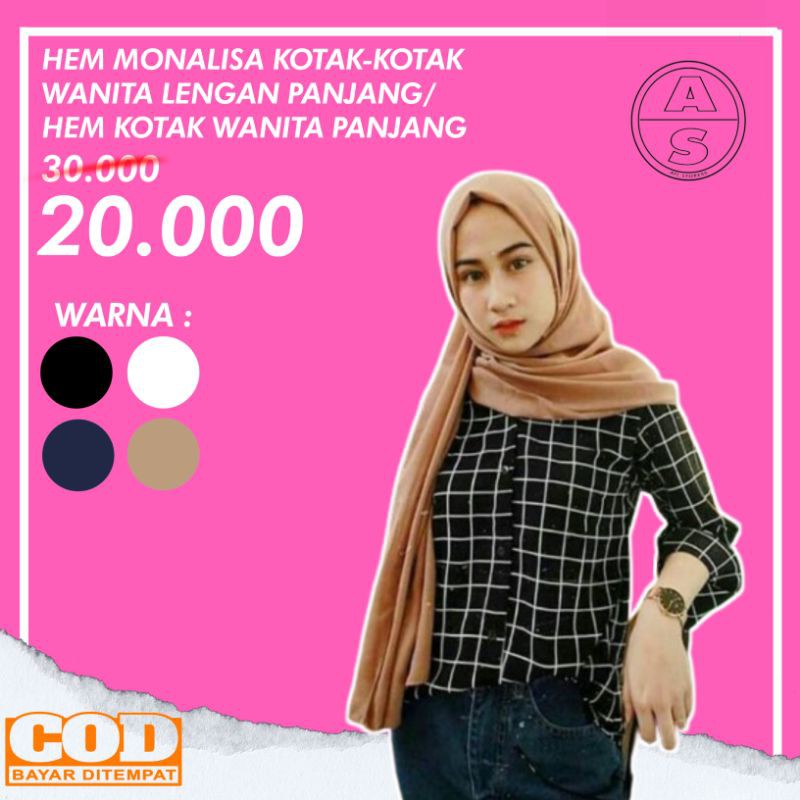 HEM MONALISA KOTAK KOTAK WANITA LENGAN PANJANG/HEM KOTAK WANITA PANJANG