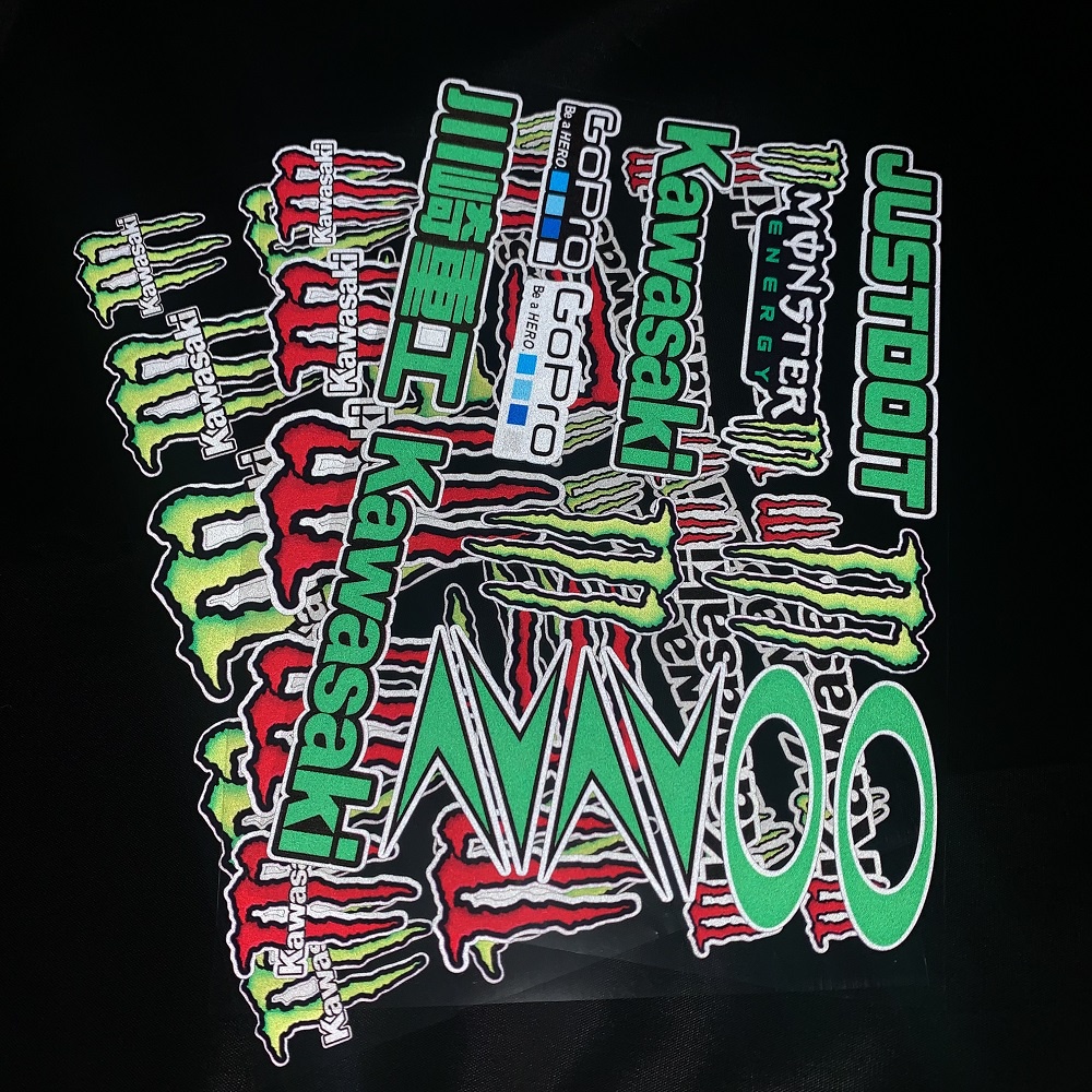 Stiker Reflektif Motif Logo Kawasaki &amp; Monster Tahan Air Untuk Dekorasi Helm Motor