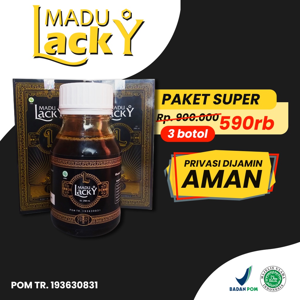 MADU LACKY OBAT HERBAL TAHAN LAMA PRIA ORIGINAL BPOM AMPUH 250 ML MADU STAMINA PRIA-PAKET SUPER 3 BOTOL