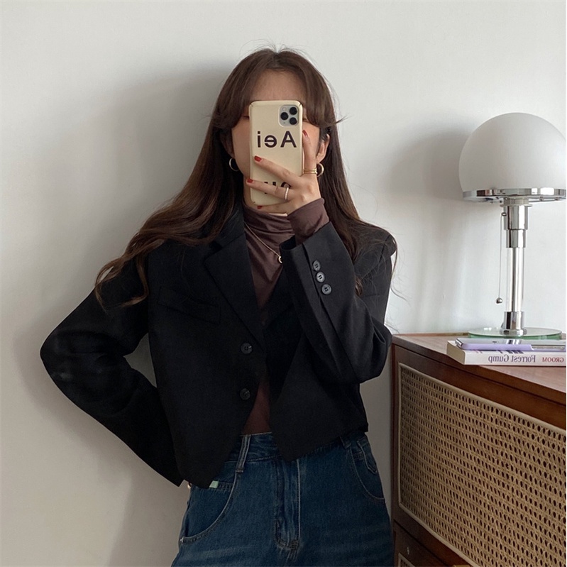 blazer wanita korean style outer basic crop top jaket kemeja wanita