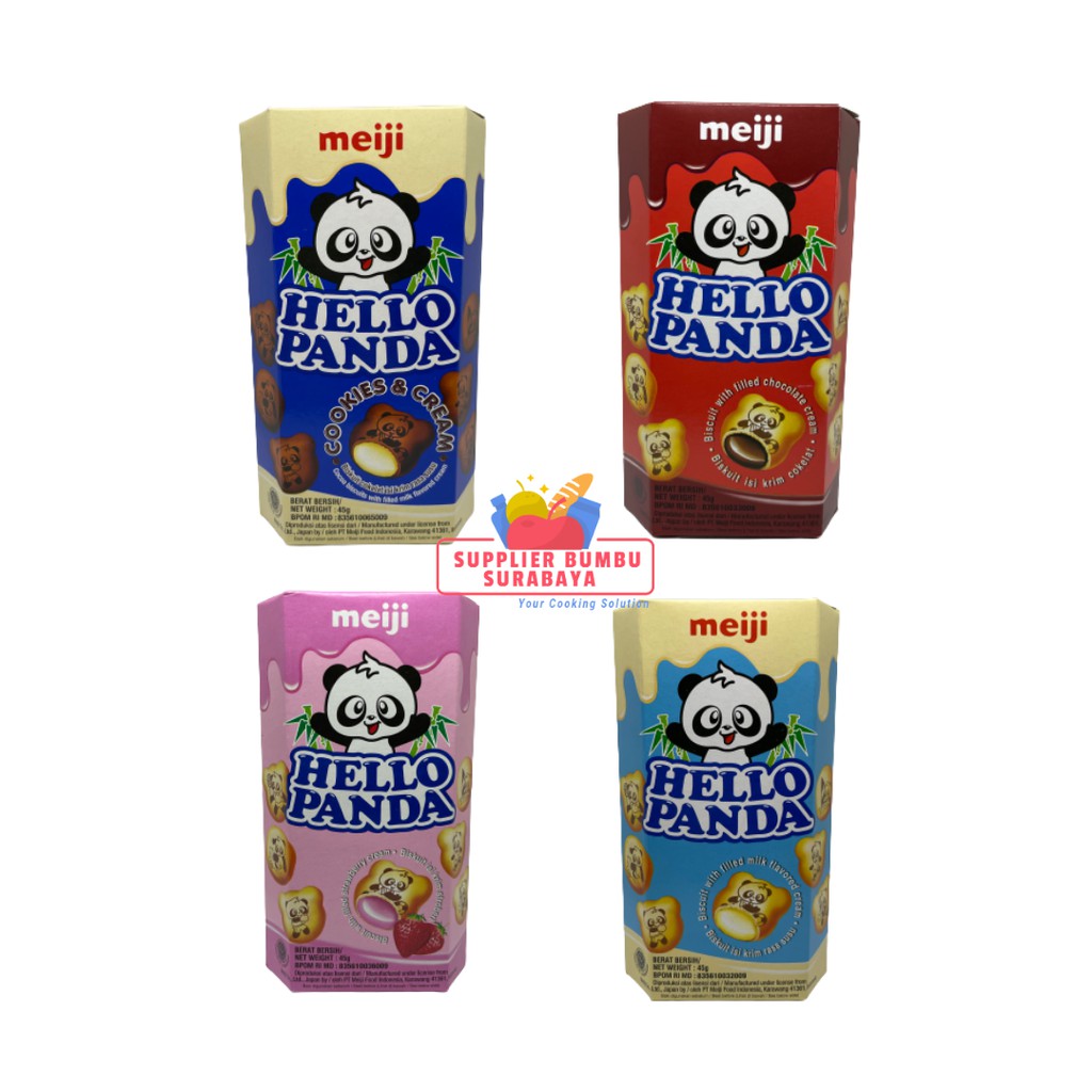 Snack Hello Panda Rasa Chocolate Strawberry Milk Vanilla Cookies &amp; Cream 45g
