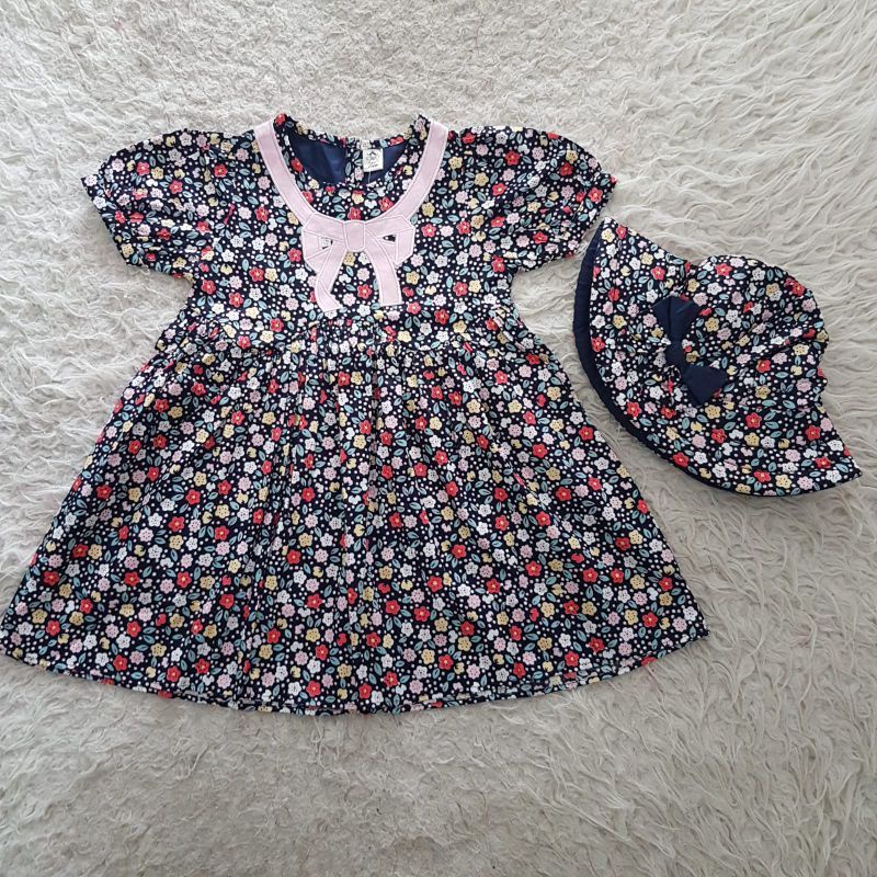 baju bayi polkadot dress topi