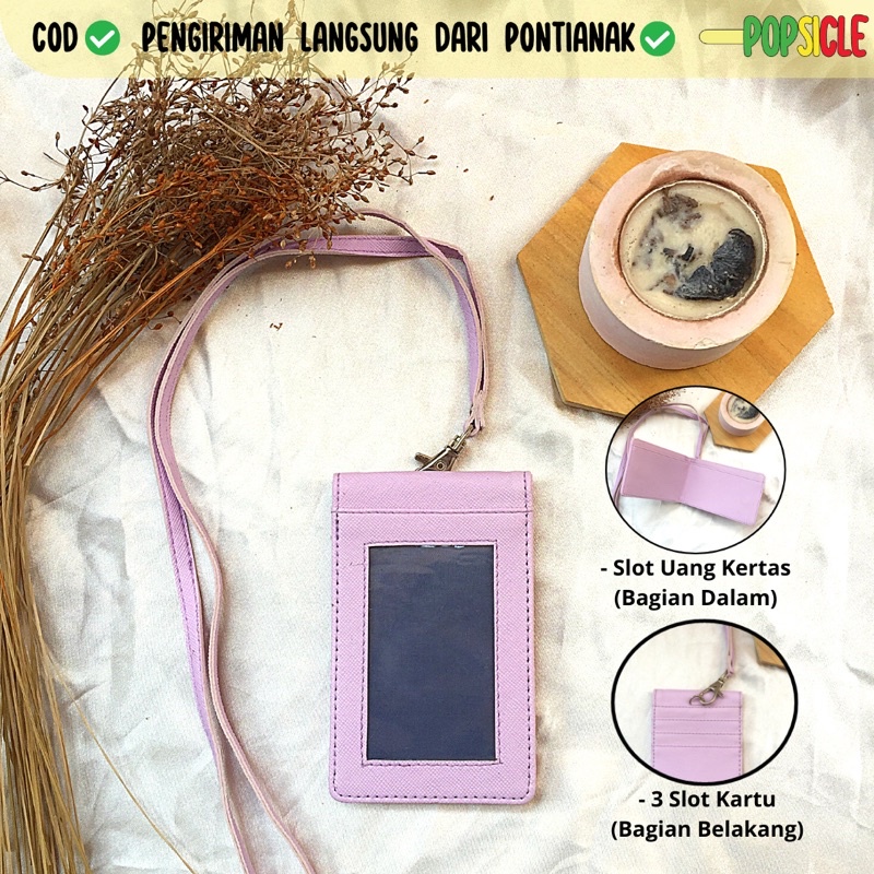 

Lanyard Flashee Kulit Magnet ID Card Holder Magnet Name Tag Dompet Kulit PU Ungu Lilac