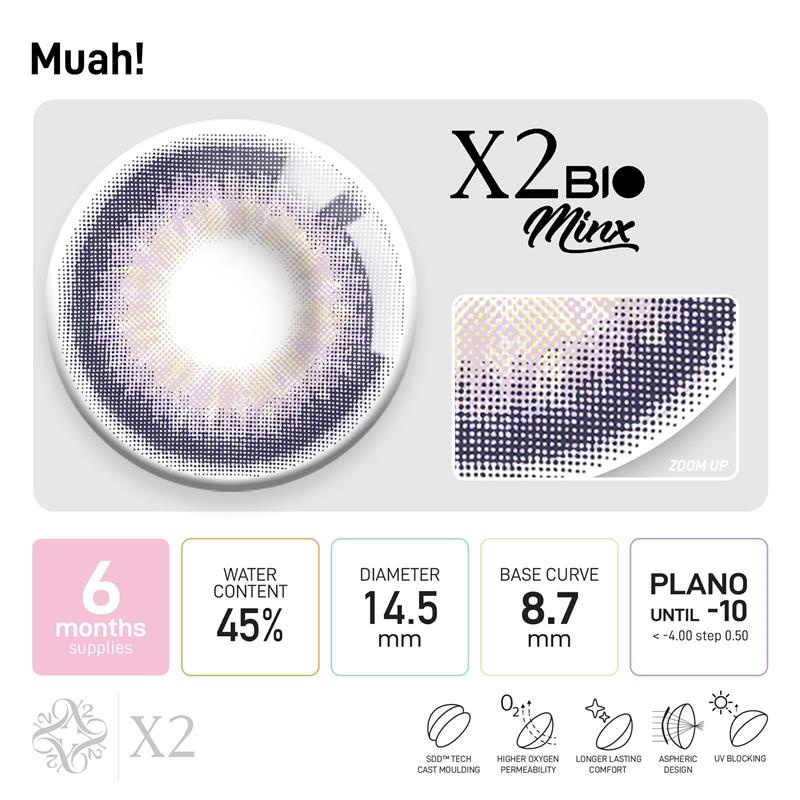 Softlens Warna Ungu Purple X2 Bio Minx (Muah) Tersedia ukuran Minus