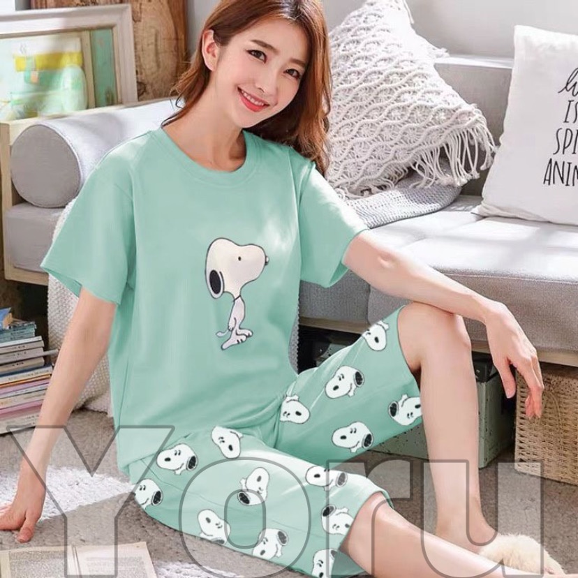 Pamelo.id Stelan C3/4 Baby Doll / Suplier Sleep Wear / Baju Tidur Wanita kaos Katun / Stelan Baju Tidur Murah Produk Terlaris Set HP