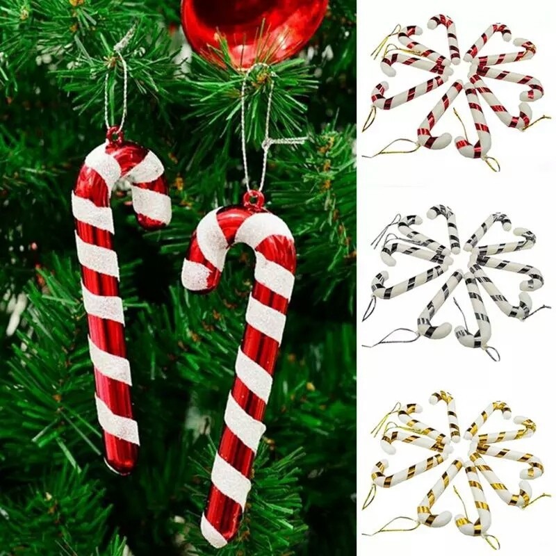 hiasan natal gantung candy cane mini merah, gold, silver isi 10 pcs