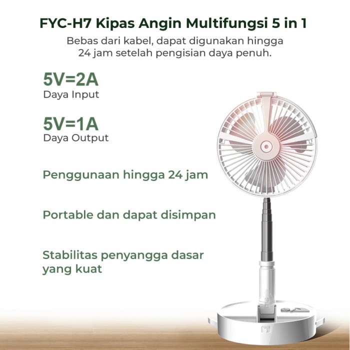 FYC-H7 Kipas Angin lipatHumidifier lampu Baca  Tidur  Powerbank