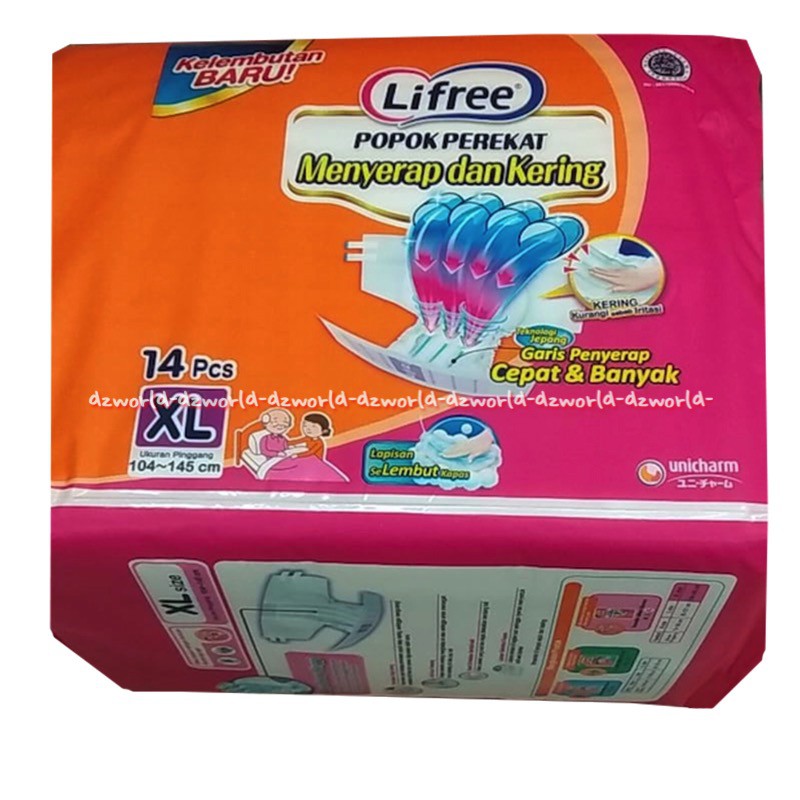 Lifree Popok Perekat XL 14 Pcs Popok Dewasa Orang Tua Lifefree XL14 Life Free