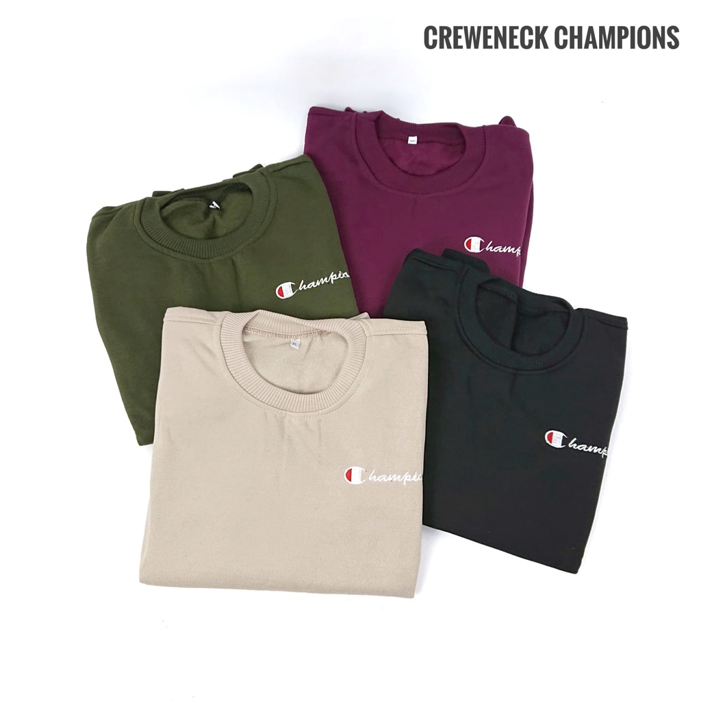 Sweater Oversize Champion Bordir Dada Premium Unisex Pria Wanita