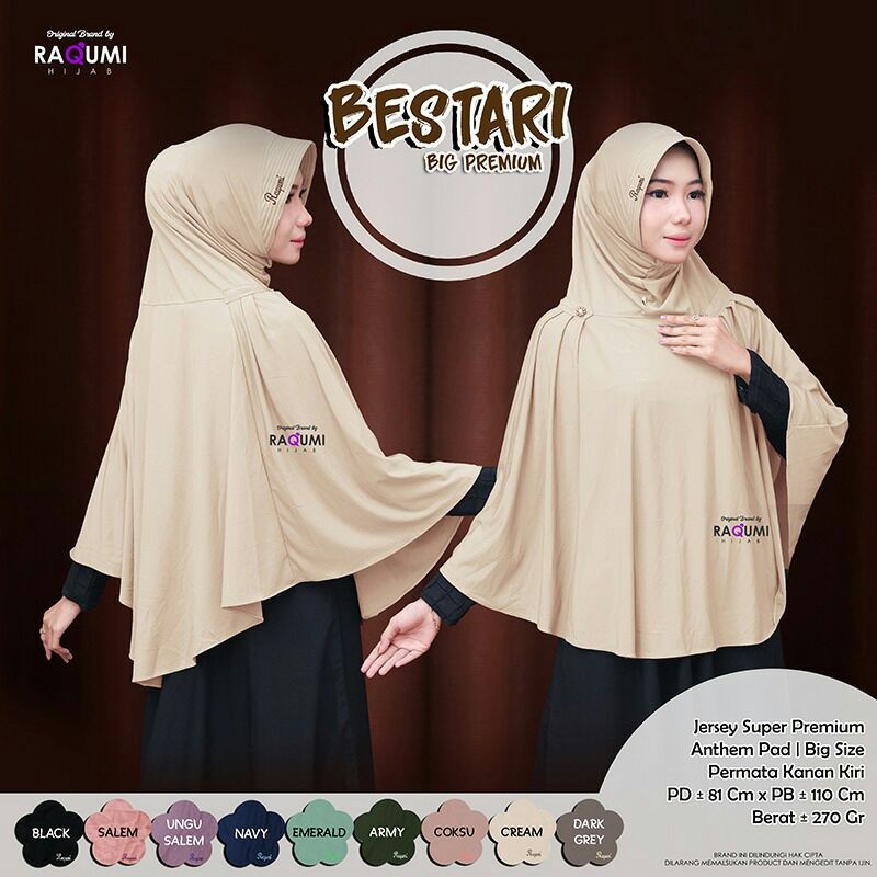 Hijab Instant Bestari Big Premium by Raqumi / Model Hijab 2022 / Jilbab Kerudung Instan