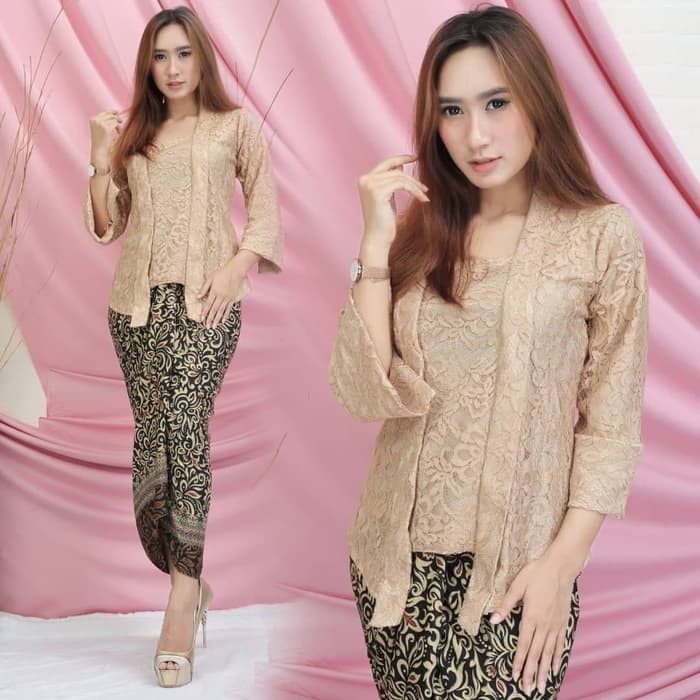 Setelan kebaya Model kutubaru Brukat Rok Lilit Batik Terbaru