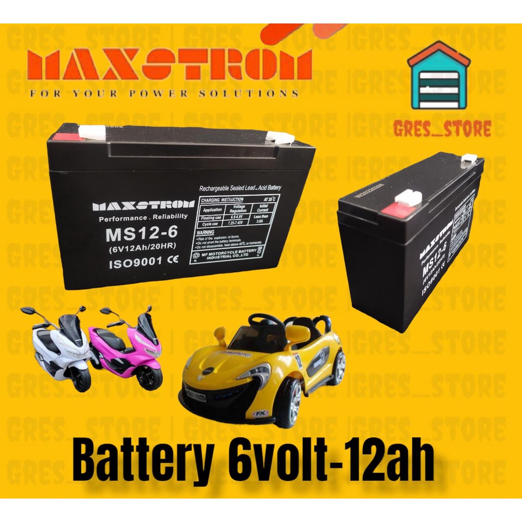 battery MAXSTROM 6V 12Ah 6volt 12amper aki mobil mainan motor mobilan remote anak MAXSTROM 12ah 6vol