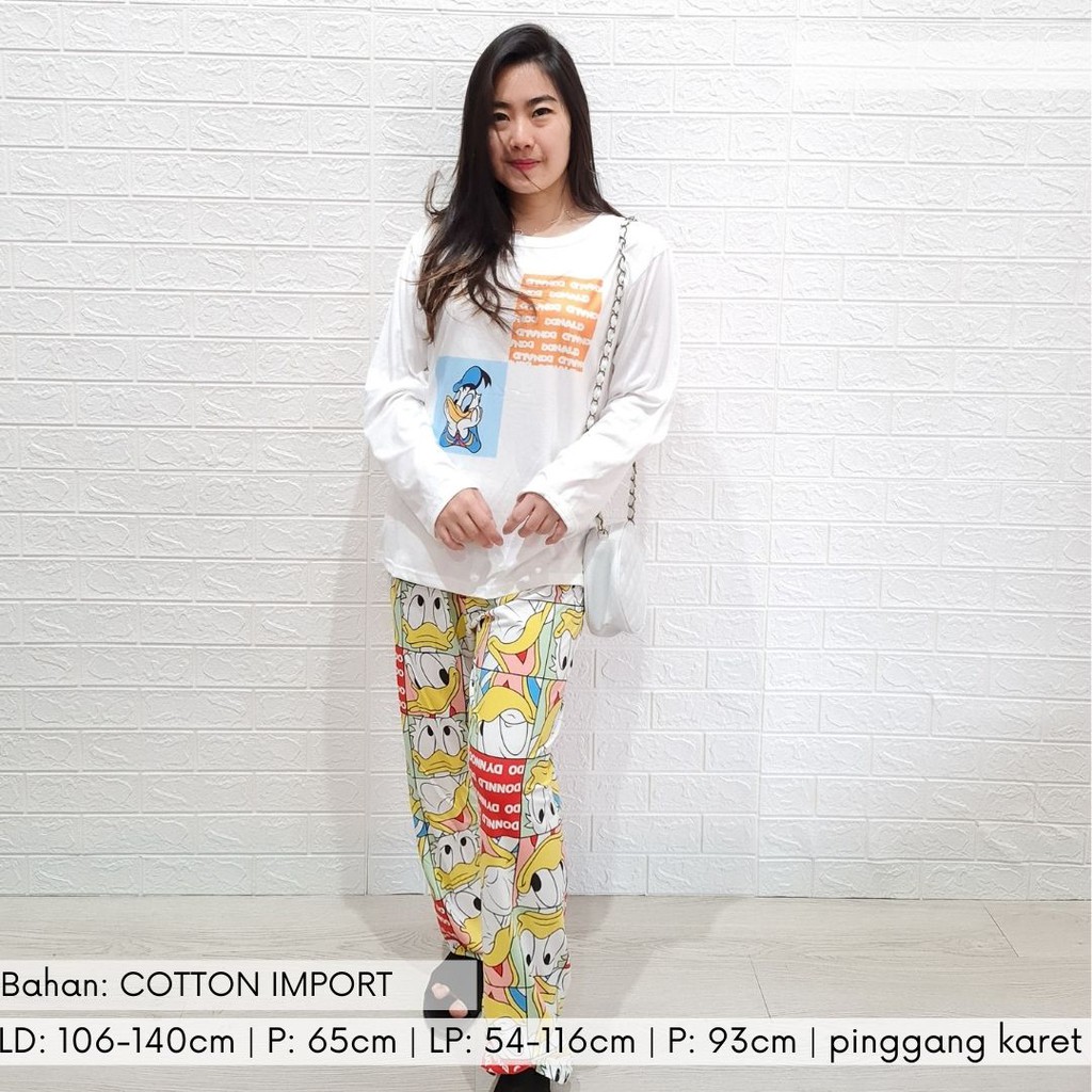 3525 kaos pajamas long donald face one set import big baju tidur