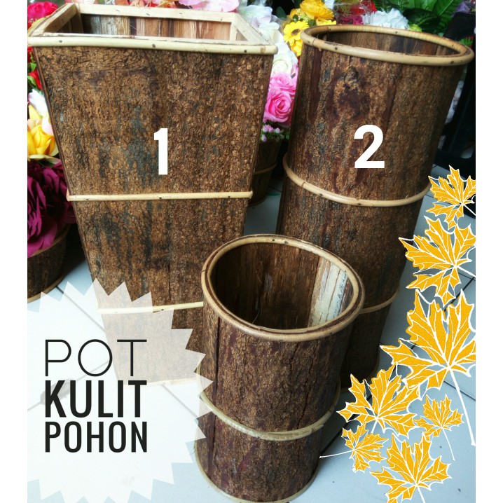 Pot Kulit Pohon/ Alami Unik/Pot Kayu Rustic/Pot Bunga Vas Unik