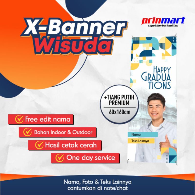 X-Banner wisuda flexy china 280gsm luster xbanner perpisahan indoor x banner kelulusan outdoor rangk