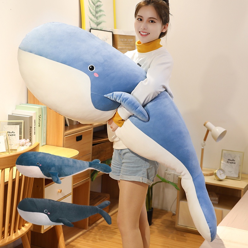 Cute Washable Soft Stuffed Whale Toy Ocean Animal Blue Black Underwater Giant Whale Plushie for Children Birthday Gift