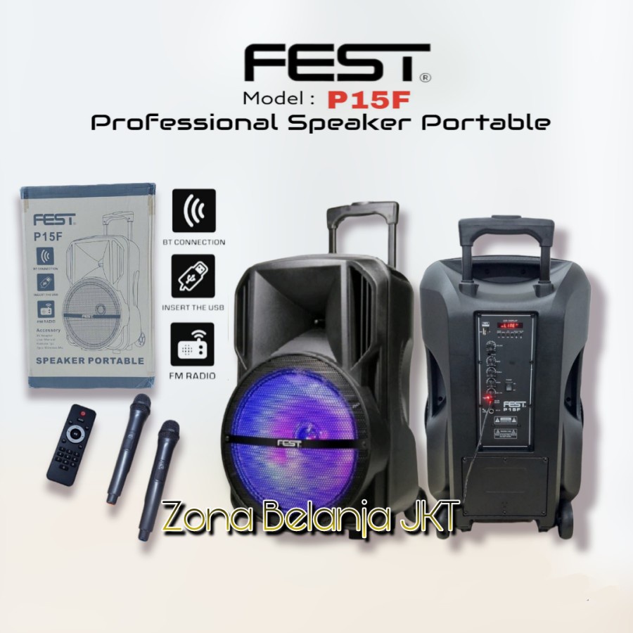 Speaker Portable Wireless 15 Inch Fest P15F Original Speaker Aktif 15 Inch Speaker Wireless 15 inch 2 Mic Wireless