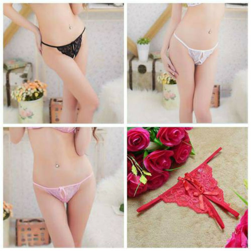 Celana Dalam Sexy G String T panty Open Crotch Lace Renda Pita