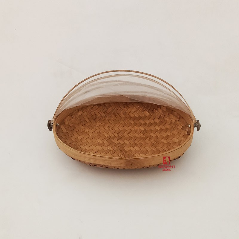Keranjang Anyaman Bambu Oval Tutup Tile - Tempat Kue Bambu - Keranjang Buah Anyaman Bambu - Tudung S