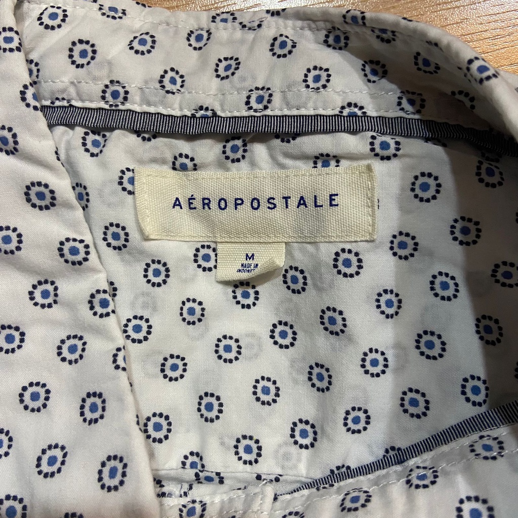 AEROPOSTALE Kemeja Pria Formal Dotted Geometric White Navy Original