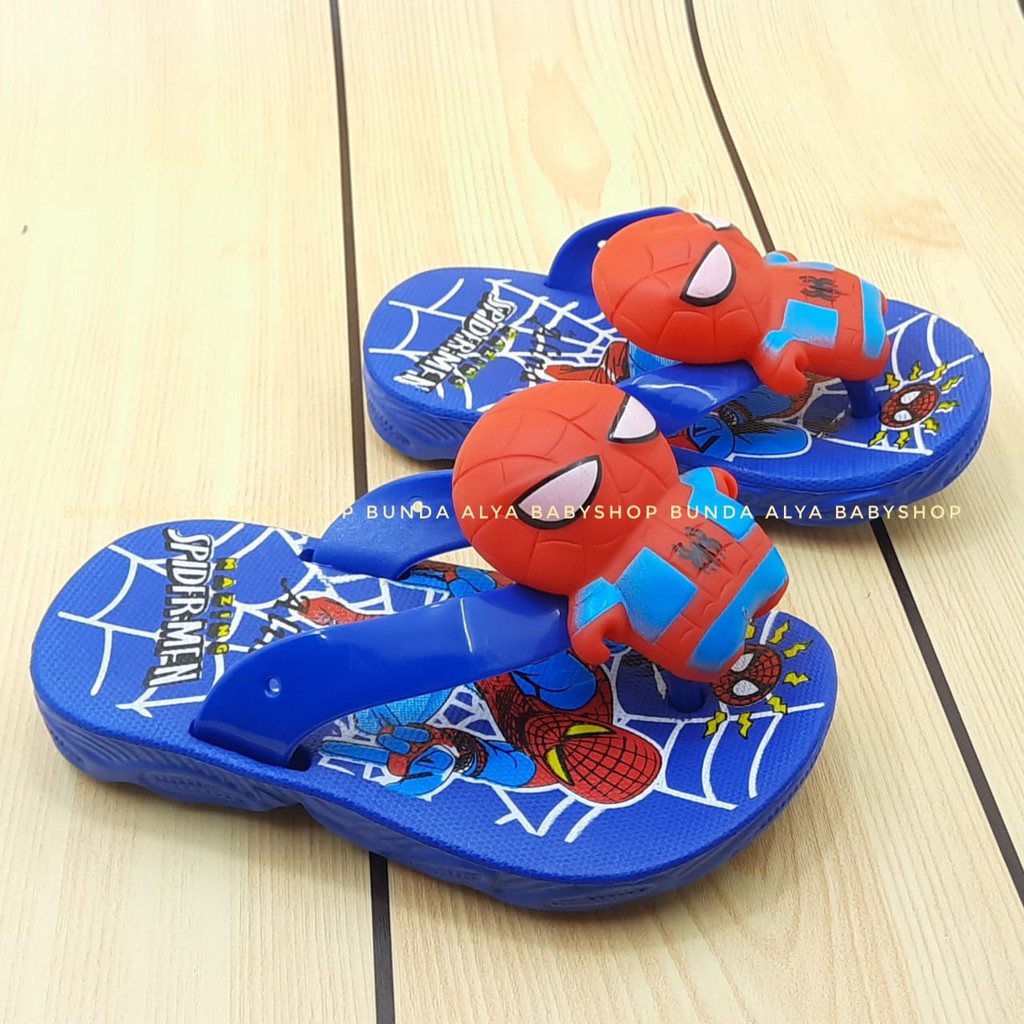 Sandal Anak Laki Jepit IMPORT Usia 1 2 3 Tahun Size 24 - 29 BIRU TUA - Sendal Anak Cowok Superhero Karet Anti Liicn