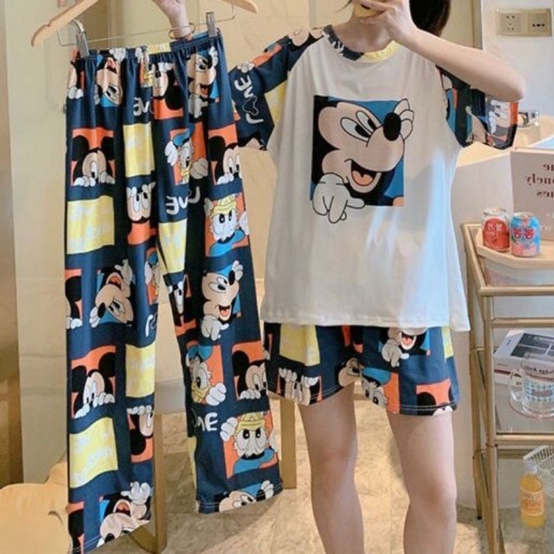 MDLV ~ BAJU TIDUR SET 3IN1 MICKEY FRIEND BAJU TIDUR IMPORT CEWEK BEST SELLER PIYAMA DEWASA IMPORT