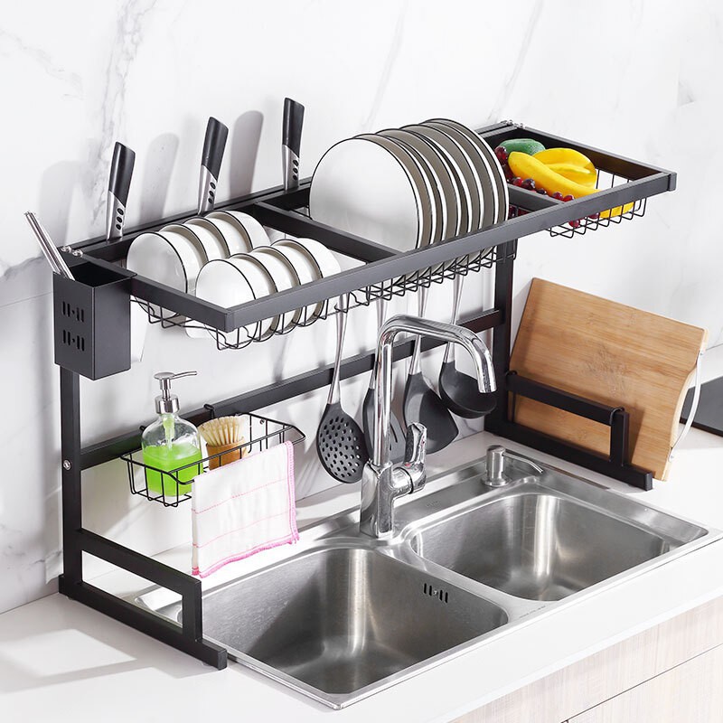 Rak Dapur Stainless Hitam Rak Wastafel Rak Piring Dapur 1008 Shopee Indonesia