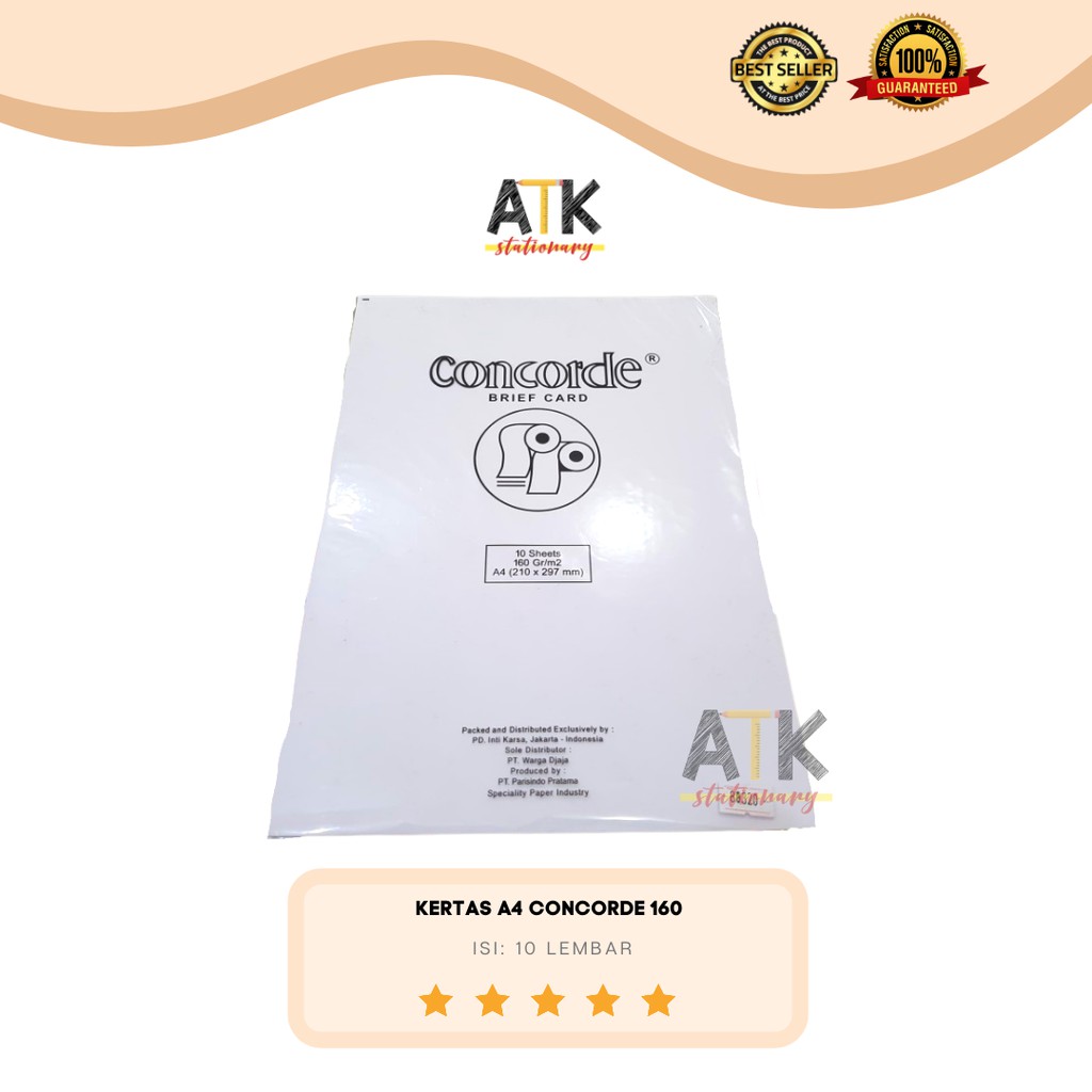 

Kertas Concorde A4 160 Gram 1 Pack ( 10 Lembar) atk