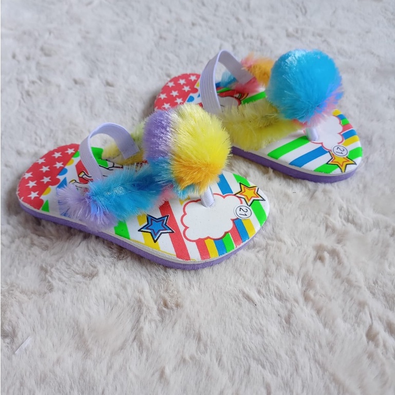 Sandal baby uniqorn pompom pelangi