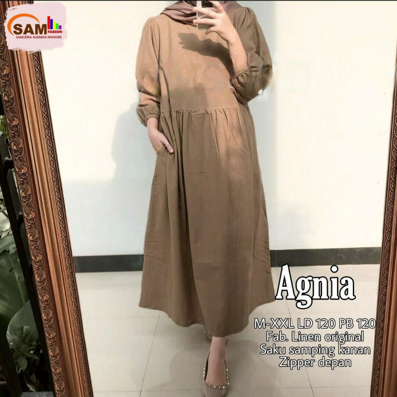AGNIA MIDI DRESS KATUN LINEN SUPER JUMBO LD 120 POLOS