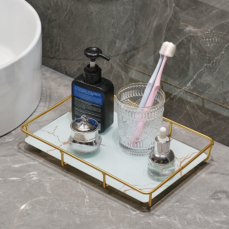 Marble Tray Bernda Hitam Putih / Pajangan Dekorasi Nampan Alat Kamar Mandi / Rak Penyimpanan Kosmetik Keramik / Ceramic Bathroom Storage