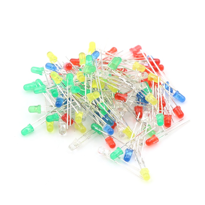 {LUCKID}100Pcs/Set 3mm LED Light Emitting Diodes Red Green White Blue Yellow 20mA 2Pin