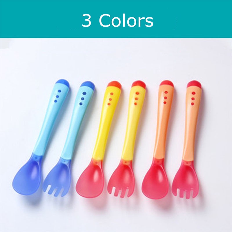 Sendok Makan Bayi / Sendok Garpu Sensor Panas Silikon / Peralatan Makan Bayi TOTALL