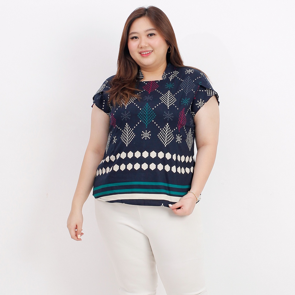 ATASAN BLOUSE BATIK WANITA BIG SIZE 569-Navy