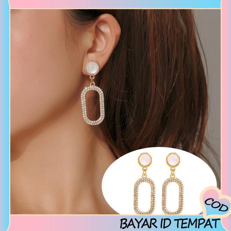 COD❤️ Klip Telinga Berlian Penuh Geometris yang Cocok untuk Semua Anting Opal Wanita-A.one