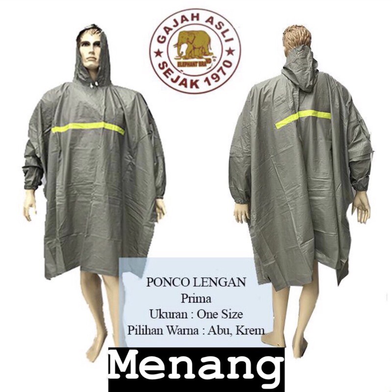 Jas Hujan Ponco lengan Prima Gajah (Elephant)/Jas Hujan Bahan 100% PVC Tebal Ukuran All Size (Murah)