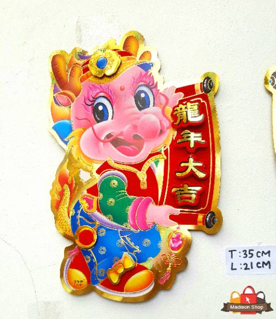 STIKER IMLEK NAGA HOKI GONG XI FA CAI TULISAN GARLAND IMLEK DEKOR HIASAN PARCEL